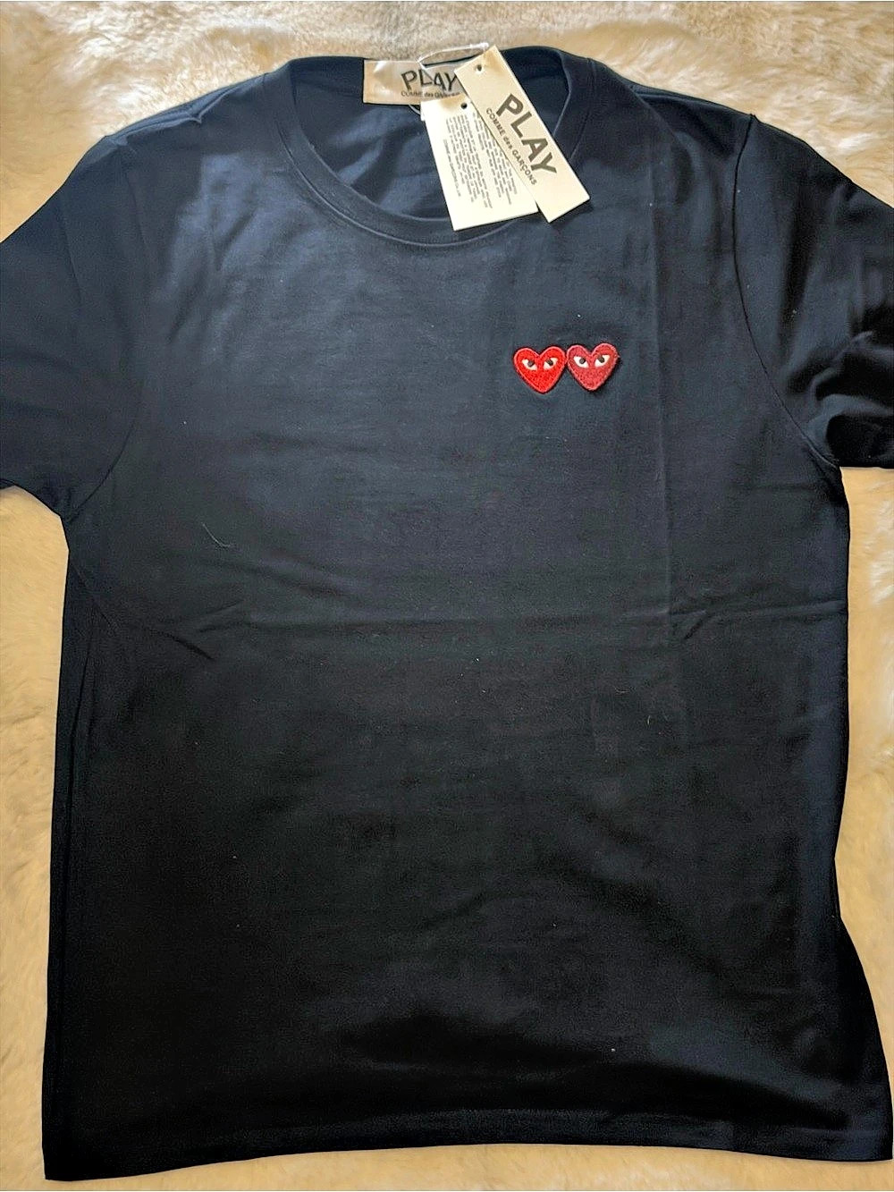 Comme des Garçons PLAY Double Heart T-Shirt in Black Size XL